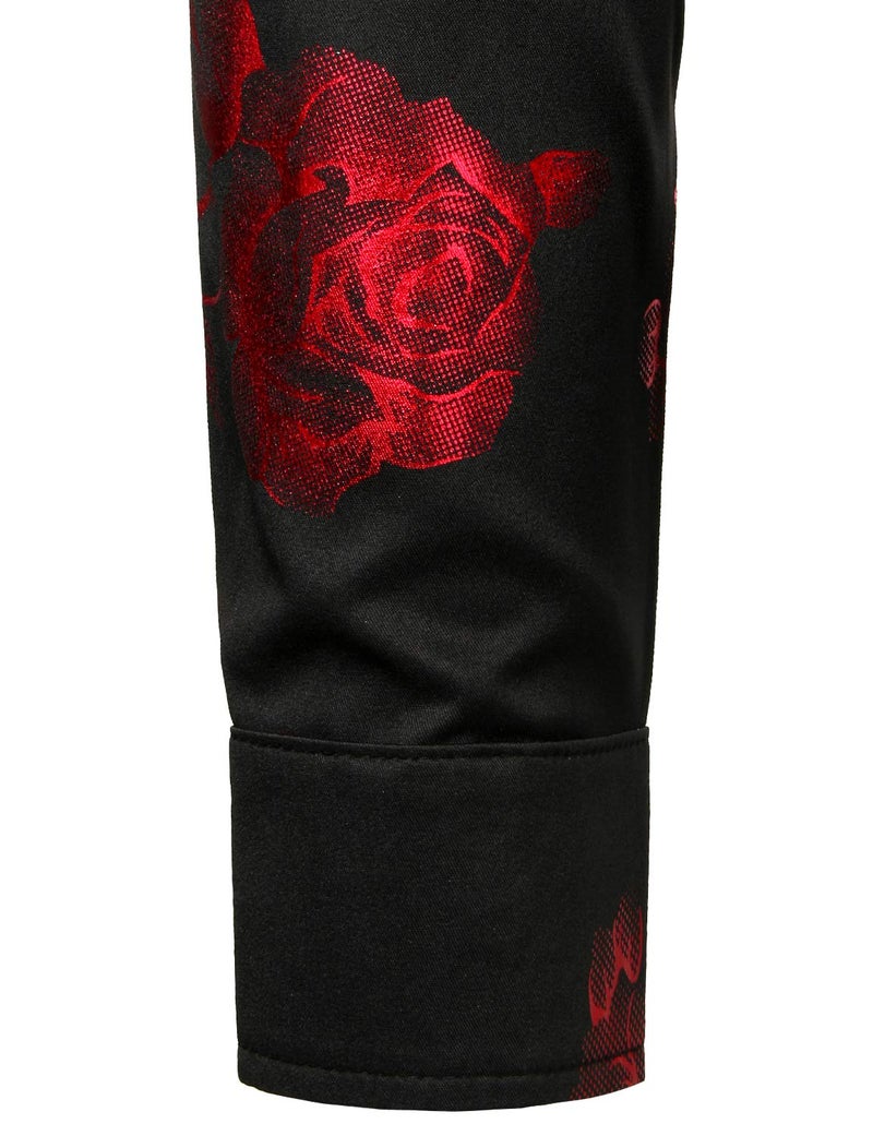 ZEROYAA Mens Hipster 3D Rose Deign Slim Fit Long Sleeve Button Up Dress Shirts ZZCL22 Black Red Medium - Image 5
